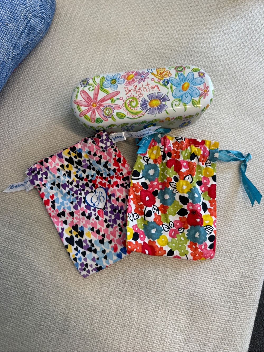 2 Brighton  Floral and Heart Drawstring Pouches - Glasses Case
